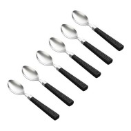 Jogo 6 Colheres 15cm Para Chá De Aço Inox Com Cabo De Plástico Rattan Preto